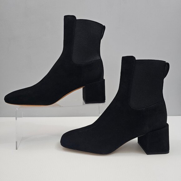Vince Kimmy Chelsea Ankle Boot Womens 7 Black Suede Block Heel Designer Slip On - Picture 2 of 13
